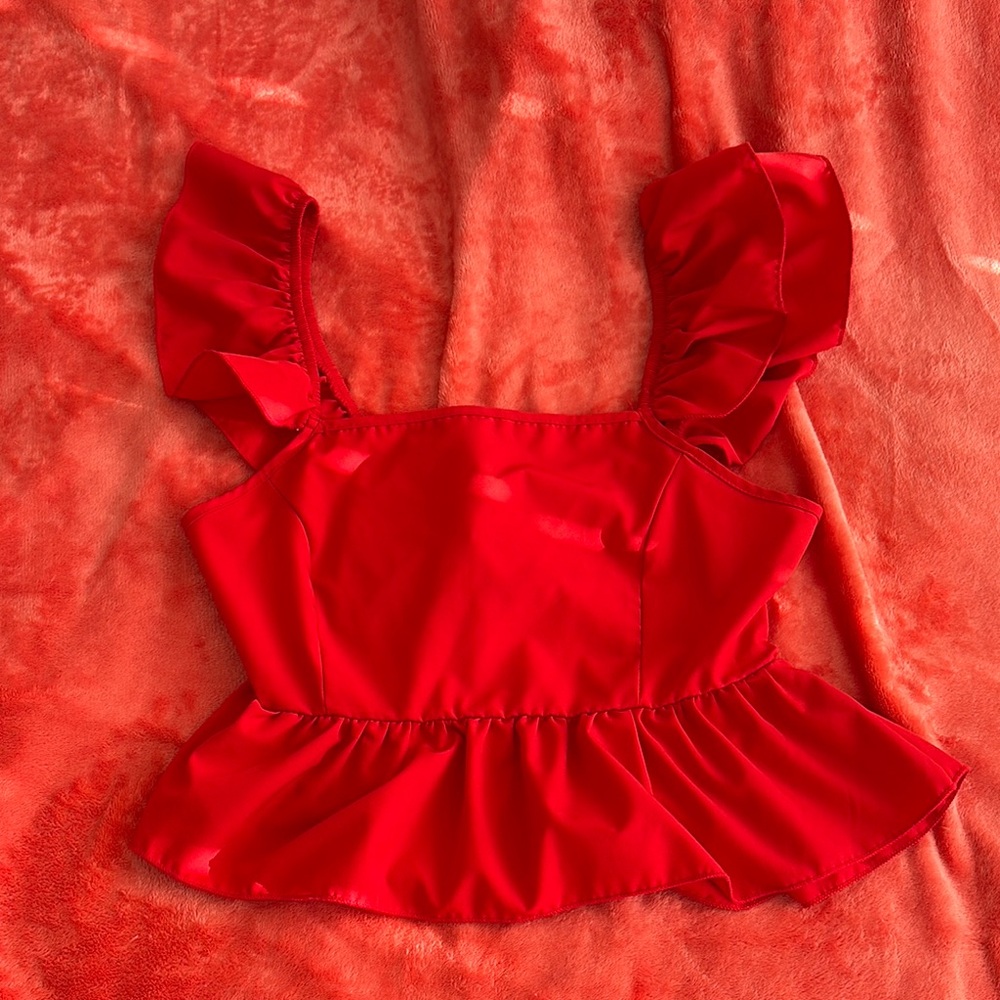 Elegant Red Ruffle Sleeve Top